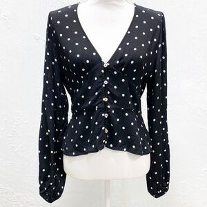Aritzia Wilfred New Prairie Blouse Black White Polka Dot Sz S
